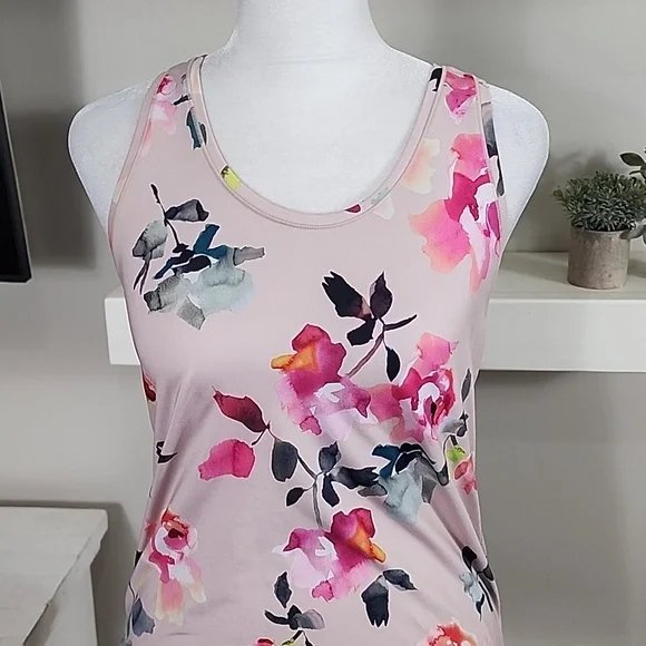 Athleta Pink Floral Print Racerback Tank Top - Picture 2 of 8